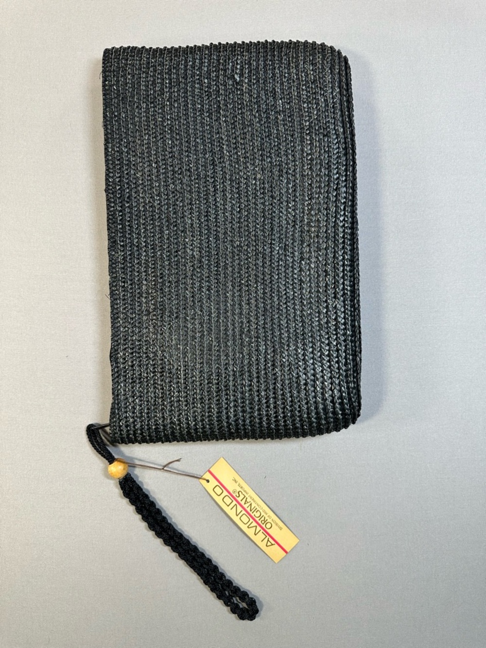 NWT Almondo Originals Black Woven Wristlet Clutch, Zippered
